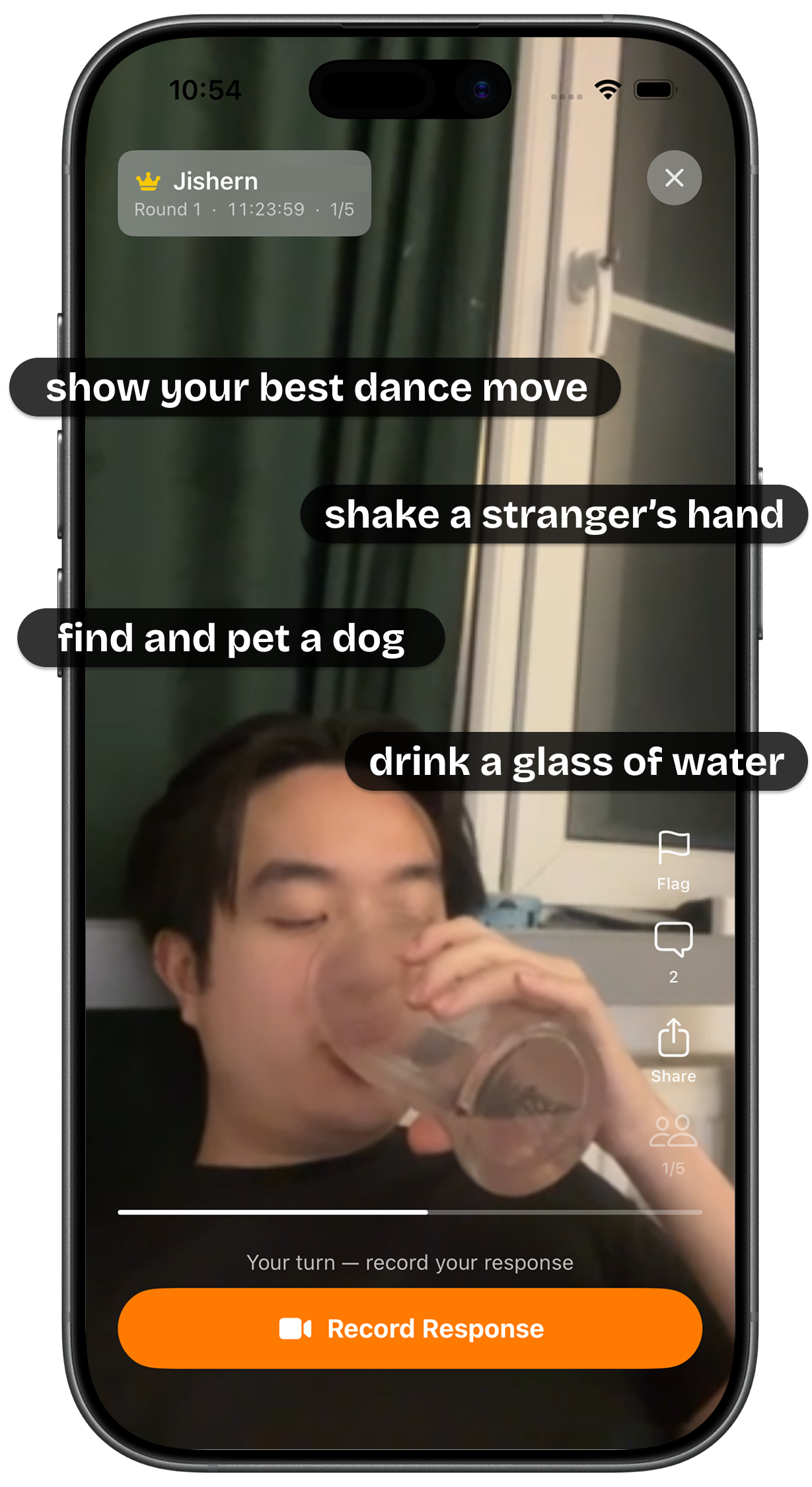 Captain recording a video challenge